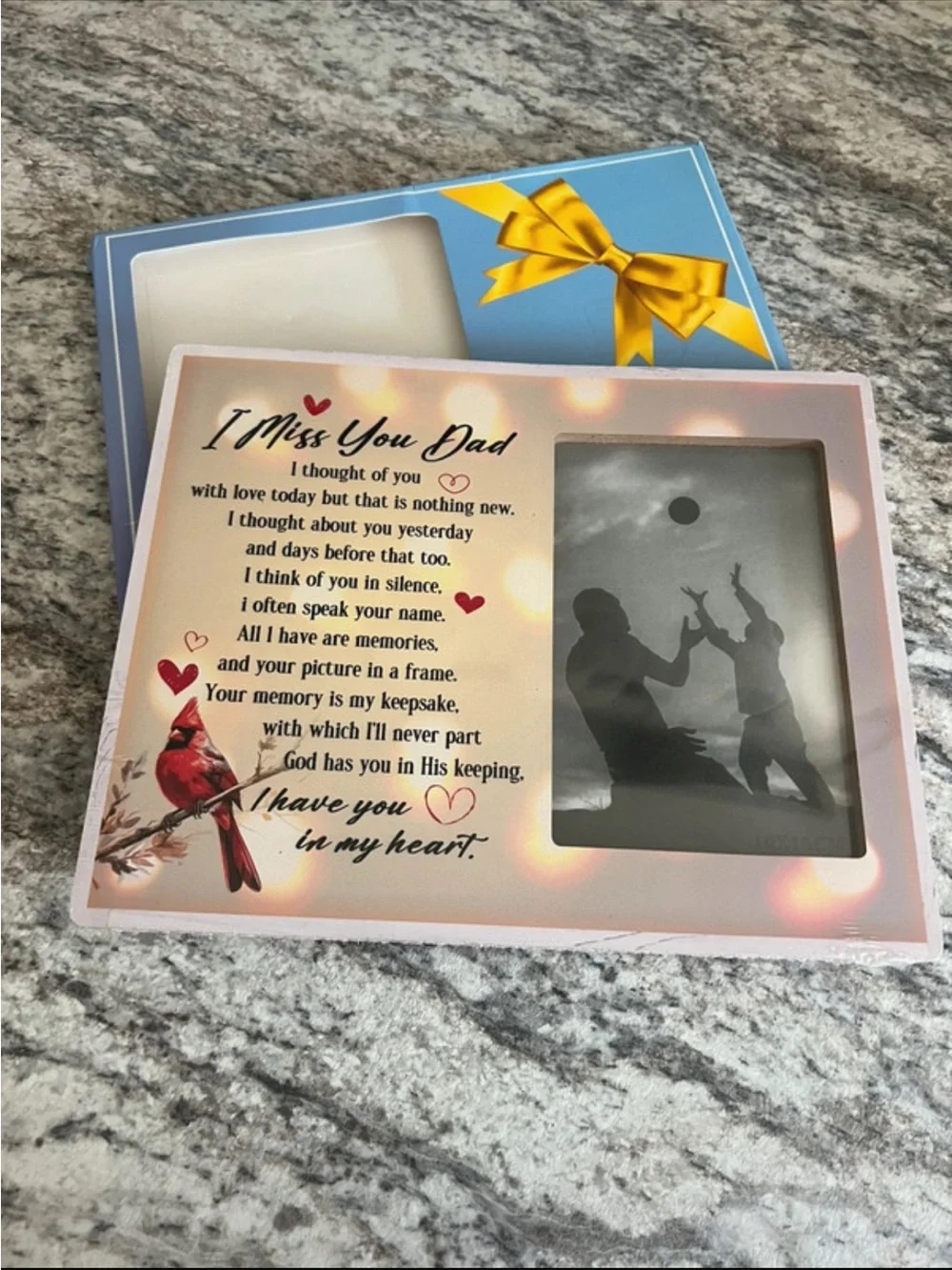 I Miss You Dad Memorial Photo Frame Quote and Cardinal NIB